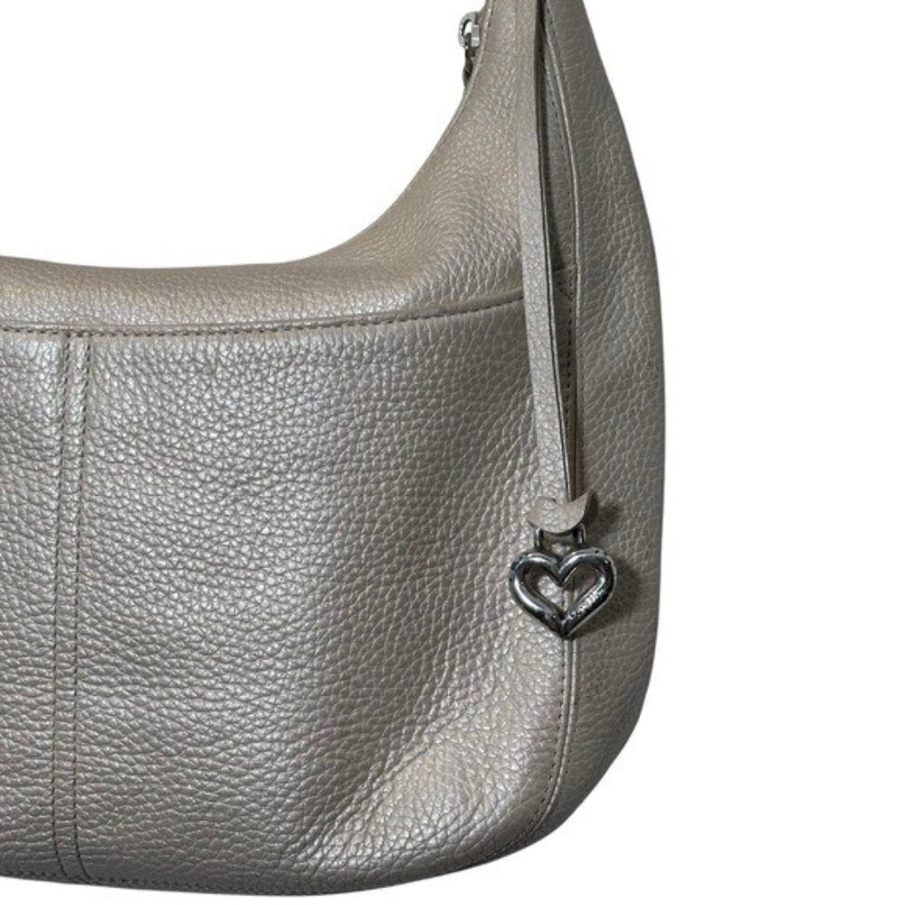 Brighton Barbados Pebbled Leather Handbag Purse Hobo Zip Top Ivory Pearl Multi - Picture 5 of 15